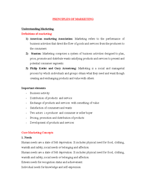 Lecture notes - Marketing - complete - Principles of Marketing Unit 1 ...