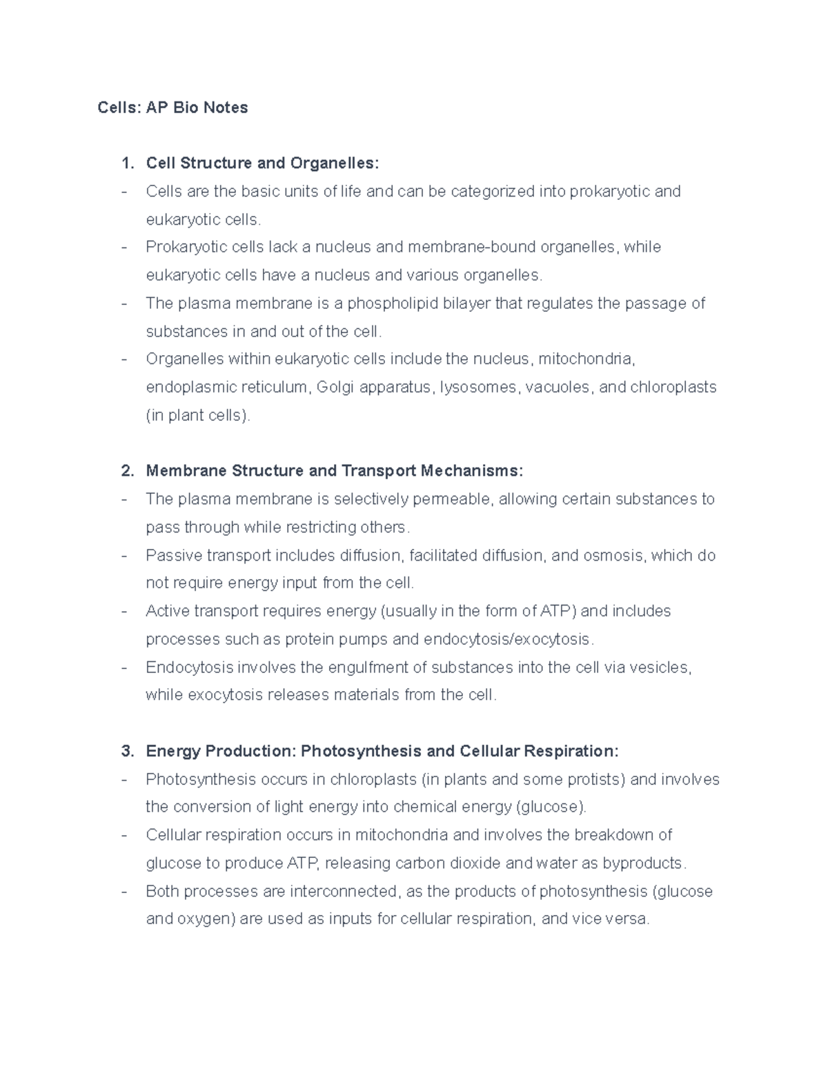AP Biology Notes Cells - Cells: AP Bio Notes Cell Structure and ...