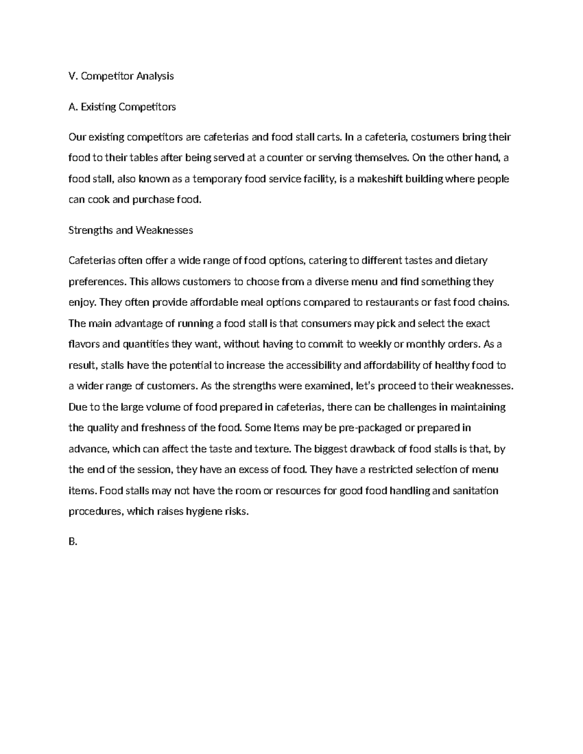 Business Plan competitor analysis - V. Competitor Analysis A. Existing ...