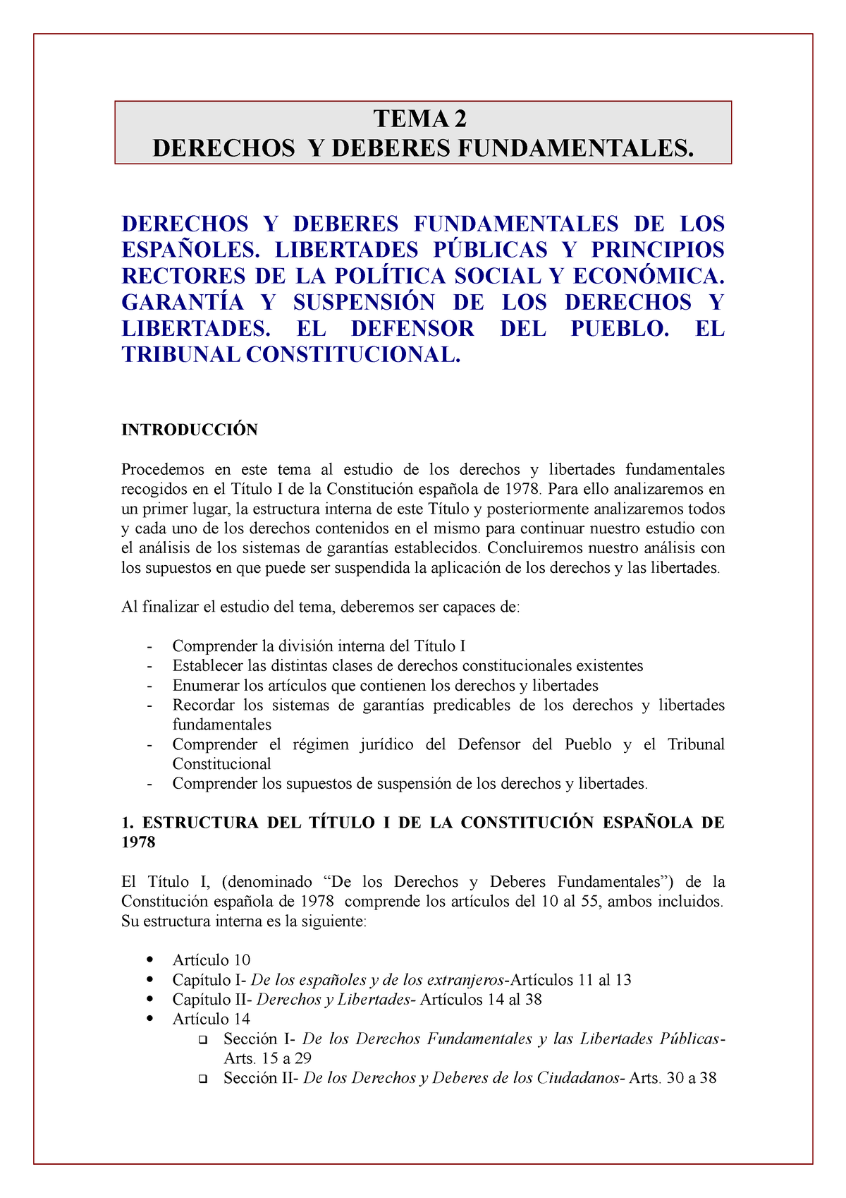 TEMA 2 - Derecho Constitucional - TEMA 2 DERECHOS Y DEBERES ...