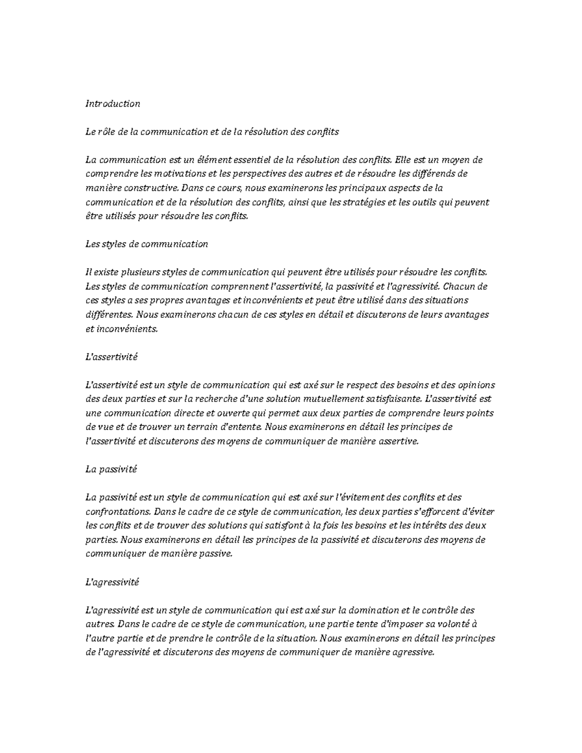 Communication and Conflict Resolution note study - Introduction Le rôle ...