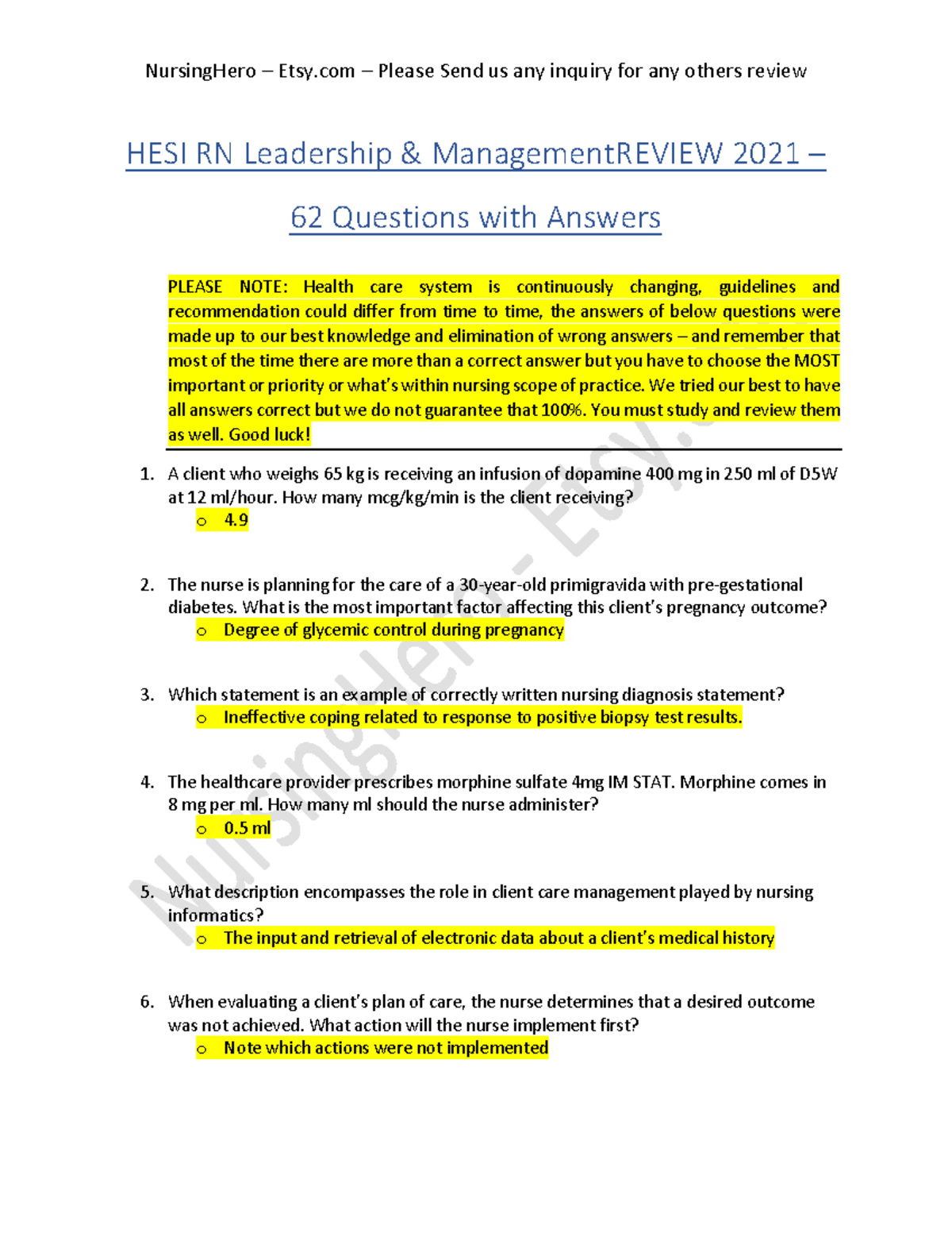 Leadership and Management HESI 2021 backup HESI RN Leadership