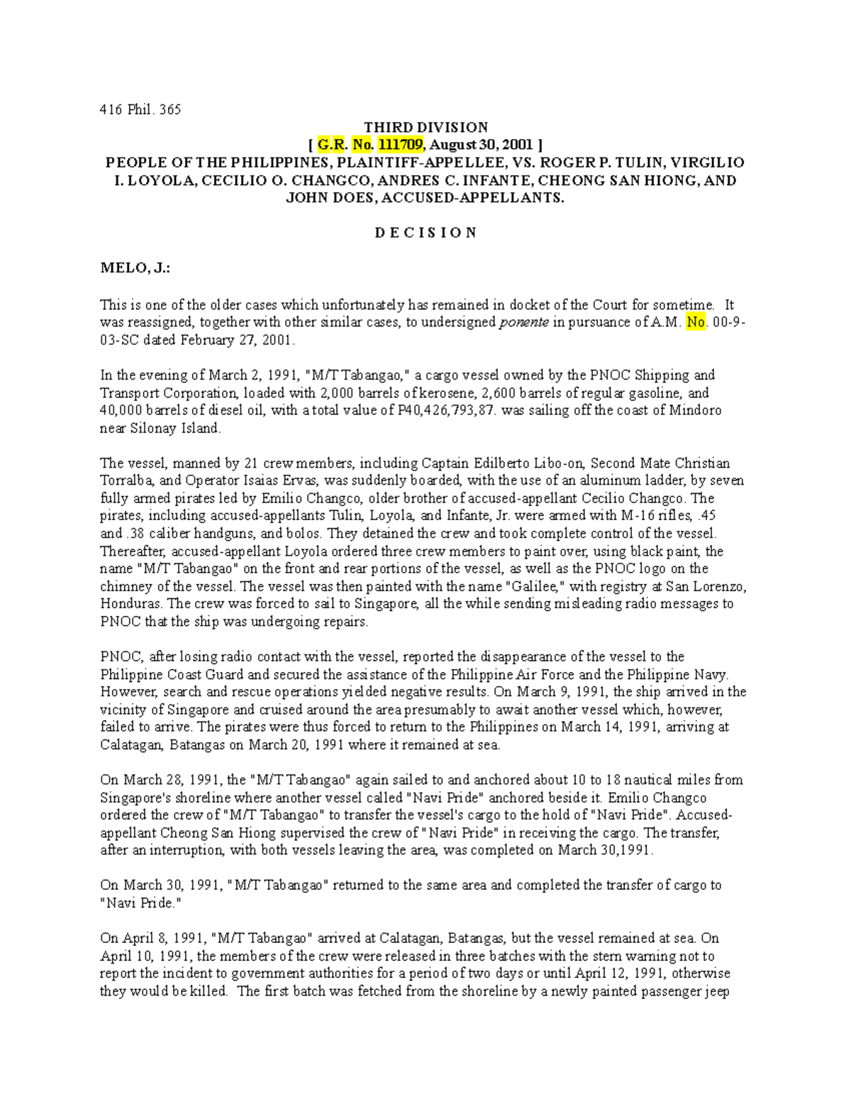 6. People V. Tulin, G.R. No. 111709, 30 August 2001 - 416 Phil. 365 ...