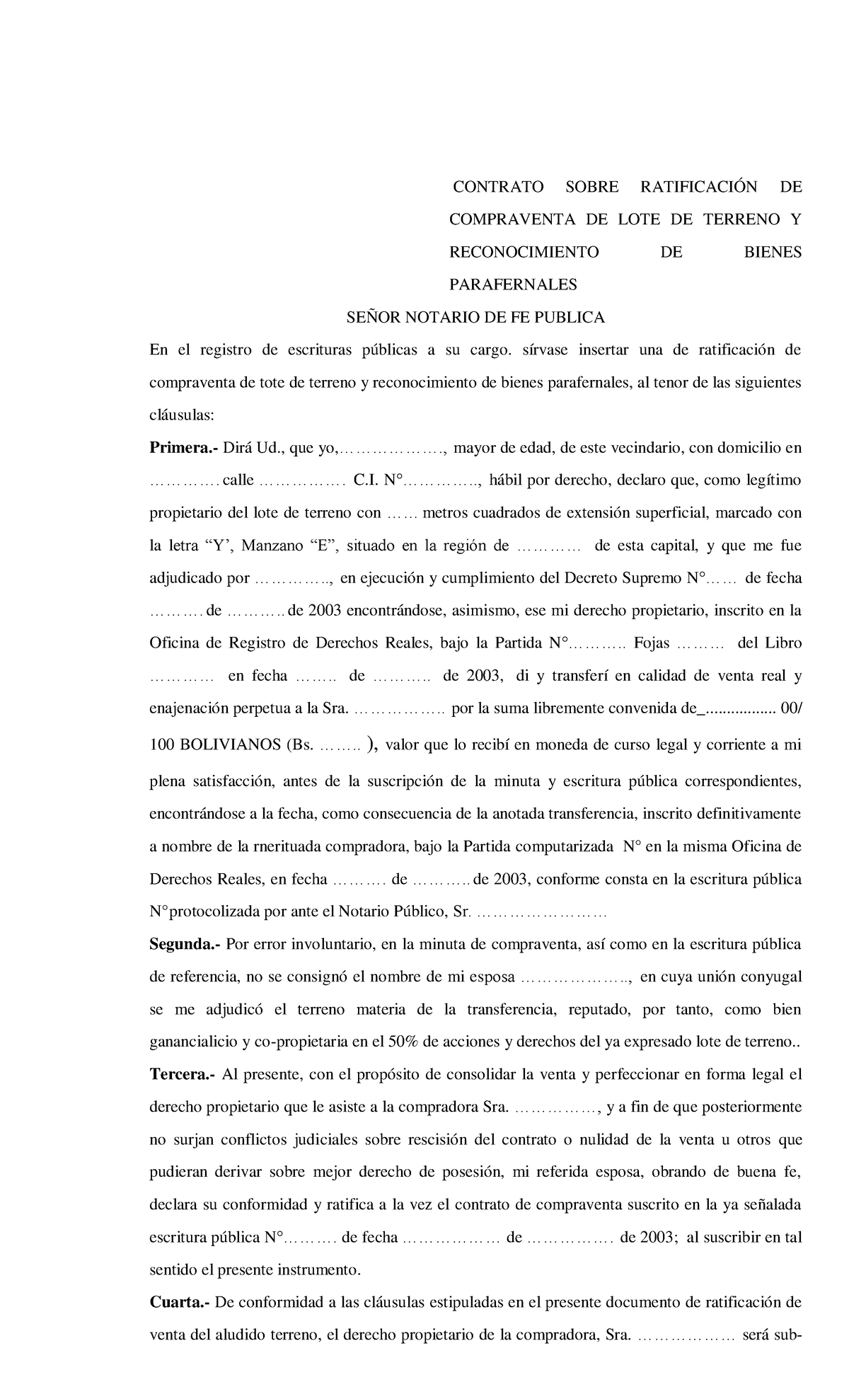 14 Ratificacion DE Compra V - CONTRATO SOBRE RATIFICACIÓN DE COMPRAVENTA DE  LOTE DE TERRENO Y - Studocu