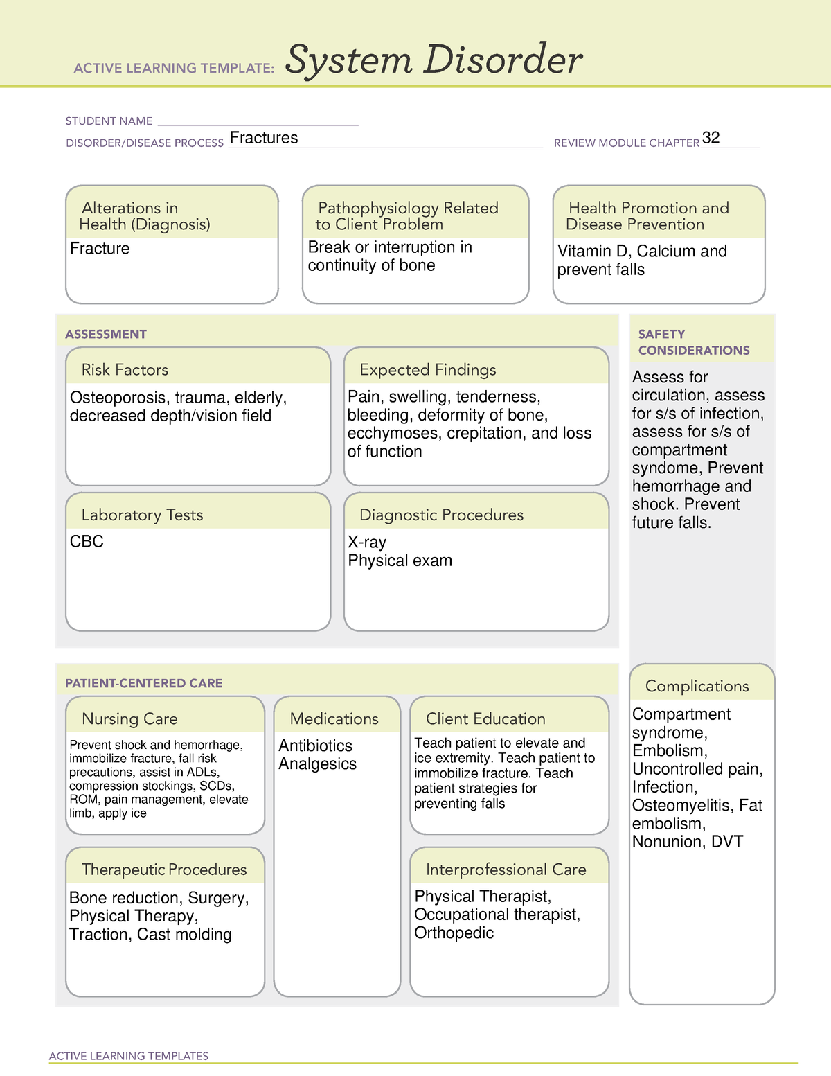 ATI Fracture system disorder form - ACTIVE LEARNING TEMPLATES System ...