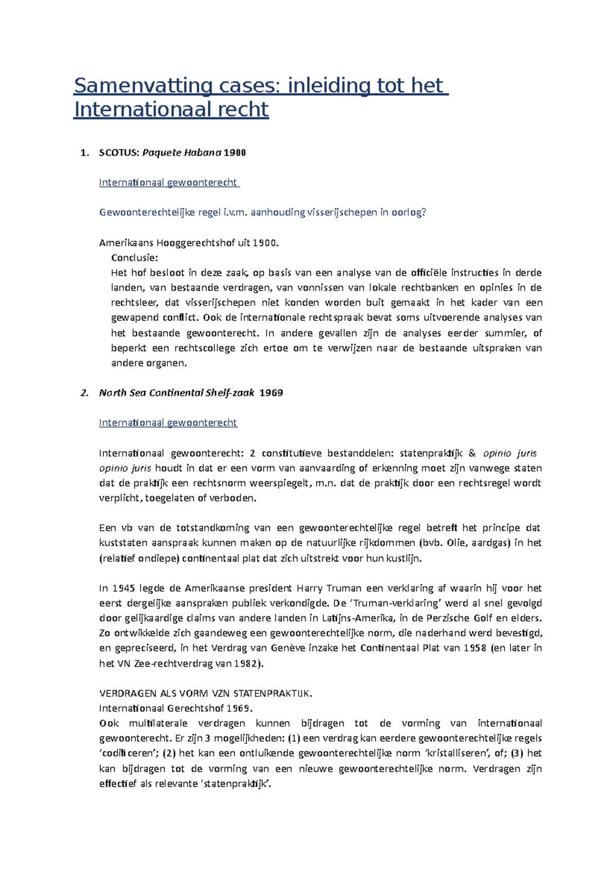 Samenvatting cases SCOTUS Paquete Habana 1900 Internationaal