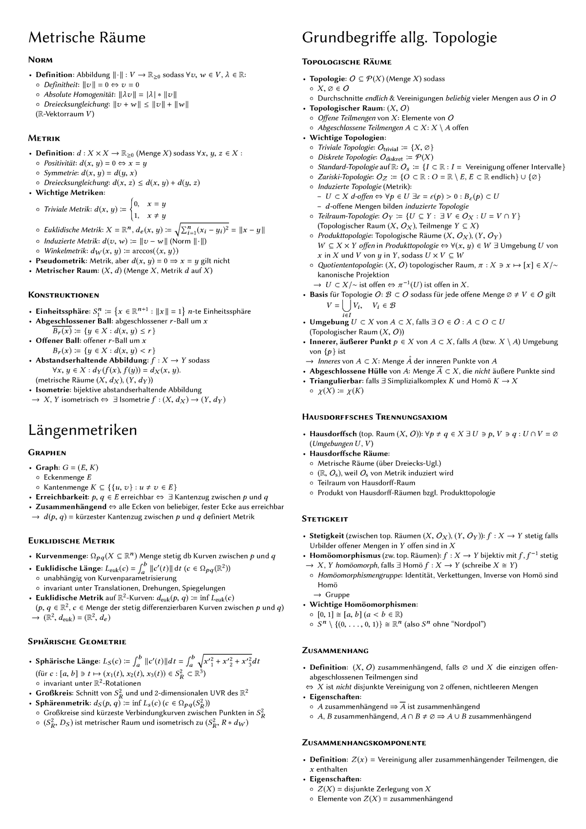 Zusammenfassung Elementare Geometrie - Metrische Grundbegriffe Allg ...