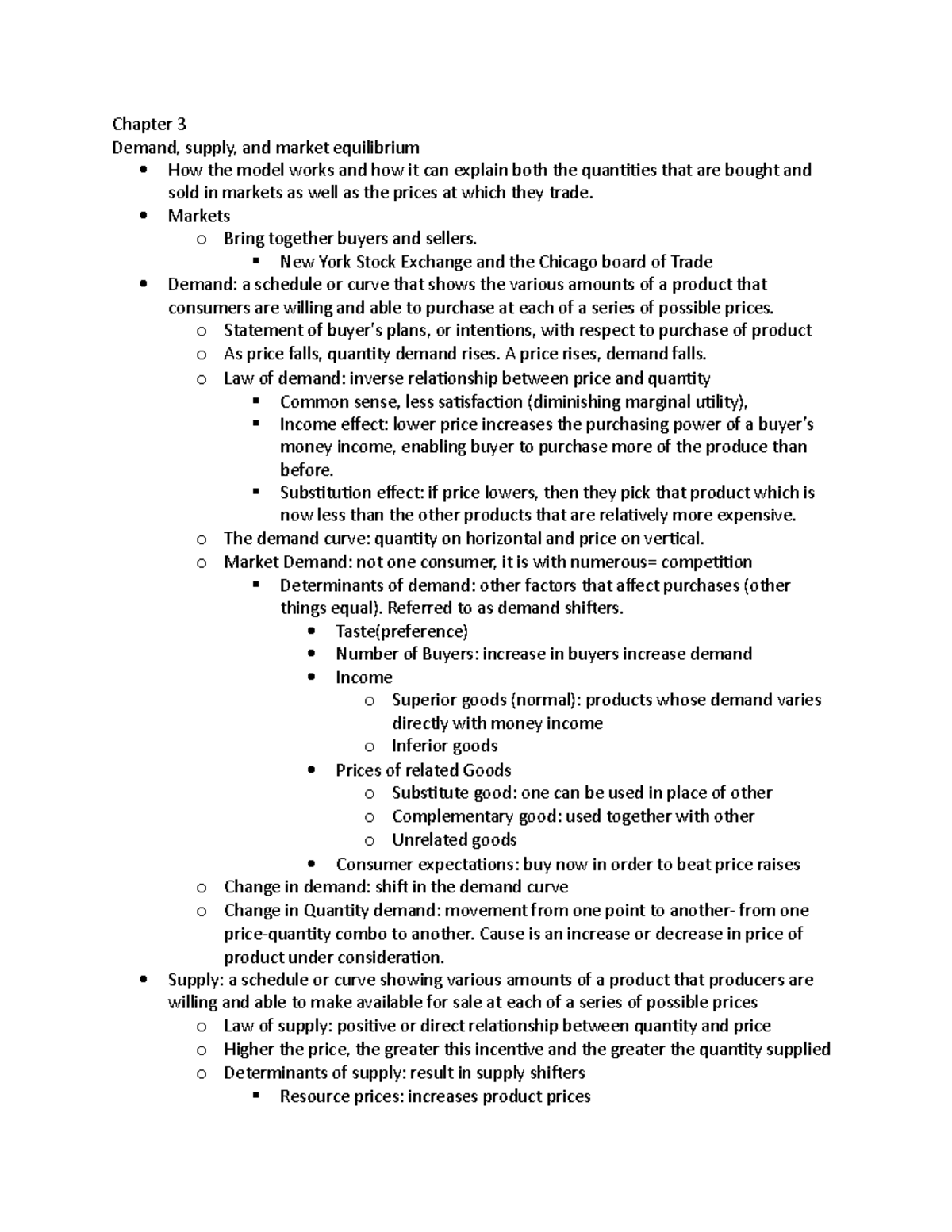 Chapter 3,4,5 notes - Chapter 3 Demand, supply, and market equilibrium ...