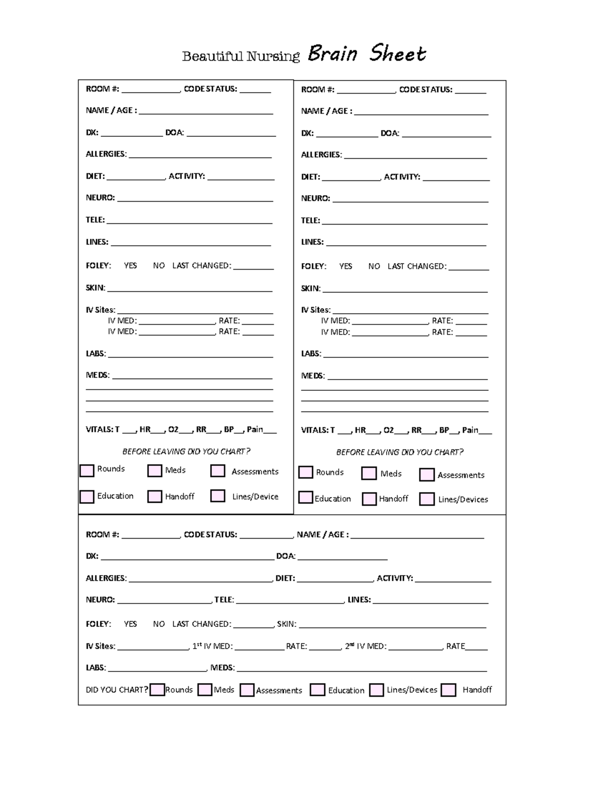 Brain Cheat Sheets Free To Help In Clinicals - Beautiful Nursing Brain 