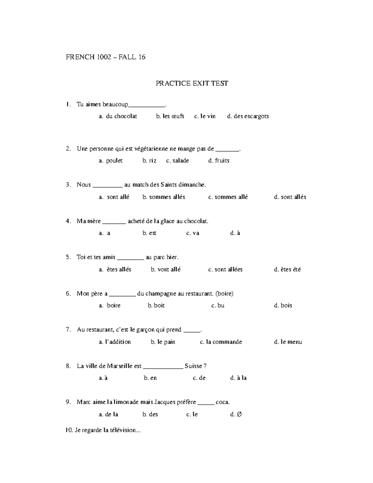 Practice Exit Test Studocu