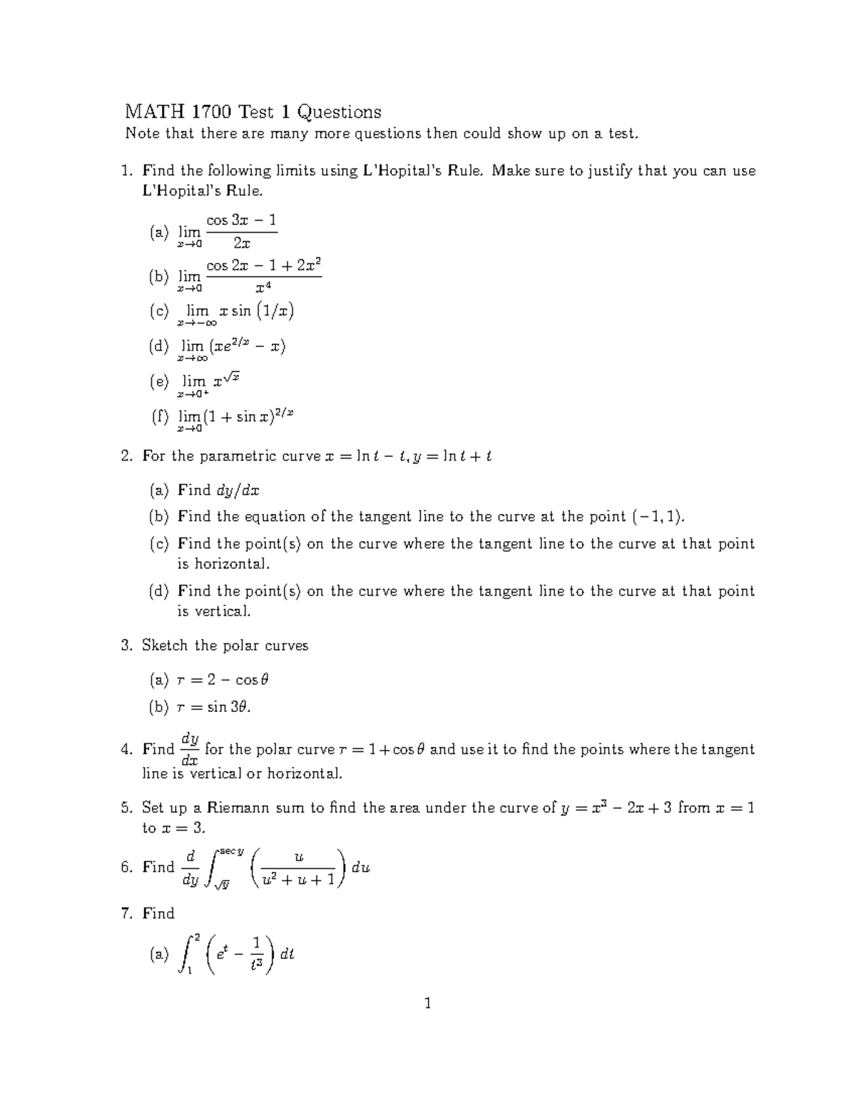 Sample/practice exam 2015, questions and answers - MATH 1700 Test 1 ...