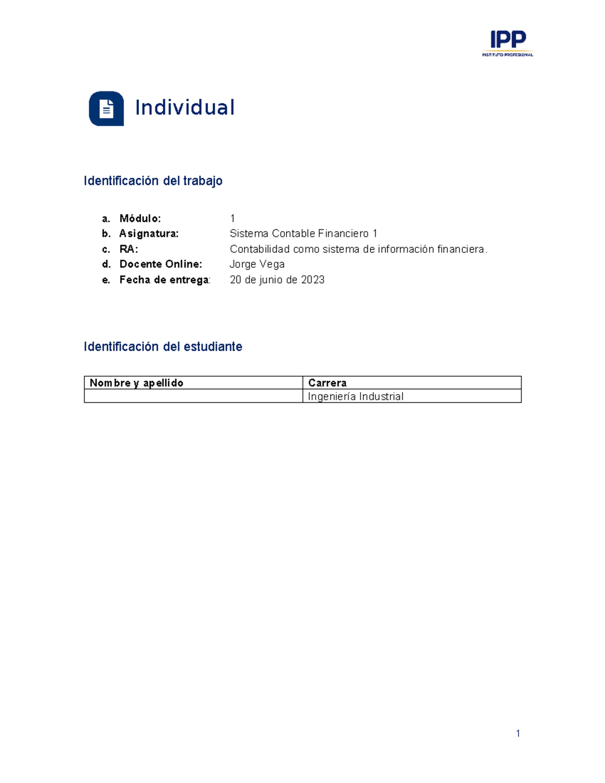 TI M1 Sistema Contable Financiero 1 - Individual Identificación Del ...