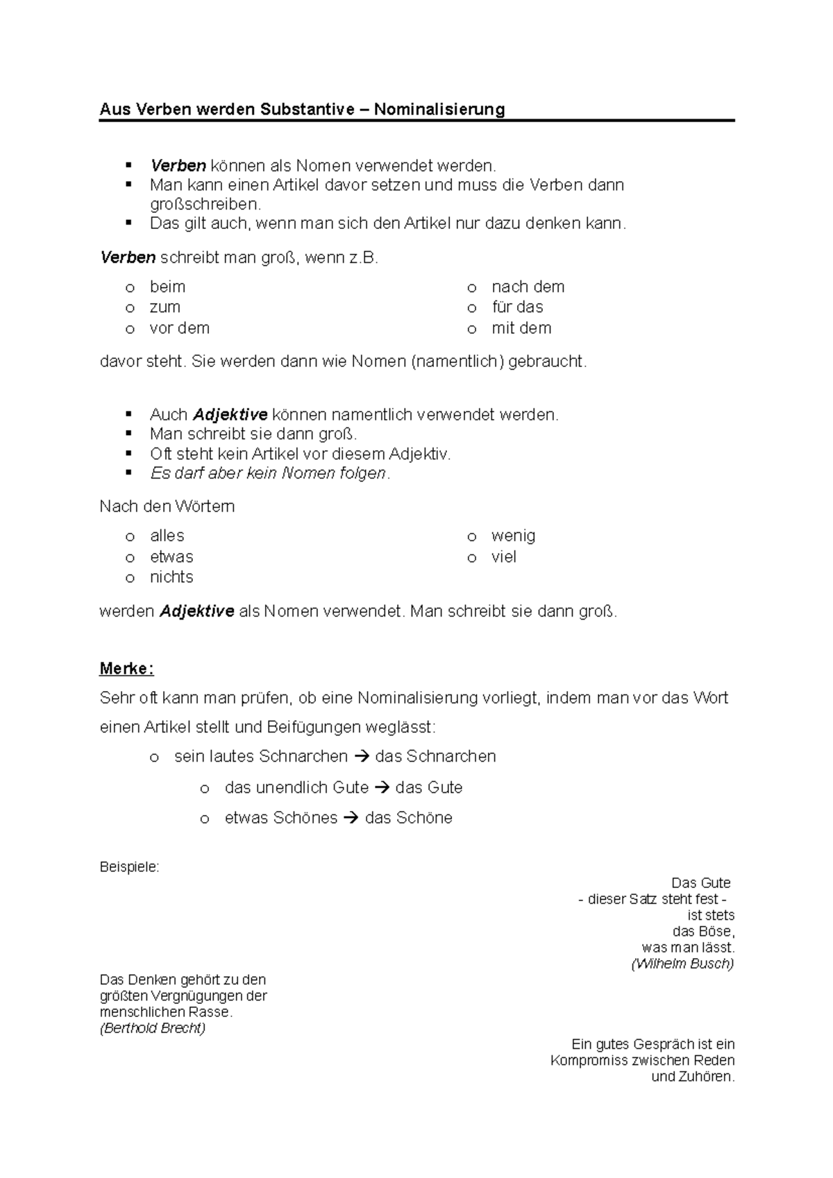 Nominalisierung Von Verben Liste Nominalisierung - Aus Verben werden Substantive – Nominalisierung