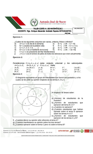 Logica Mat Ematica - Trabajo Practico - Consideremos U= {a, B, C, D, E ...