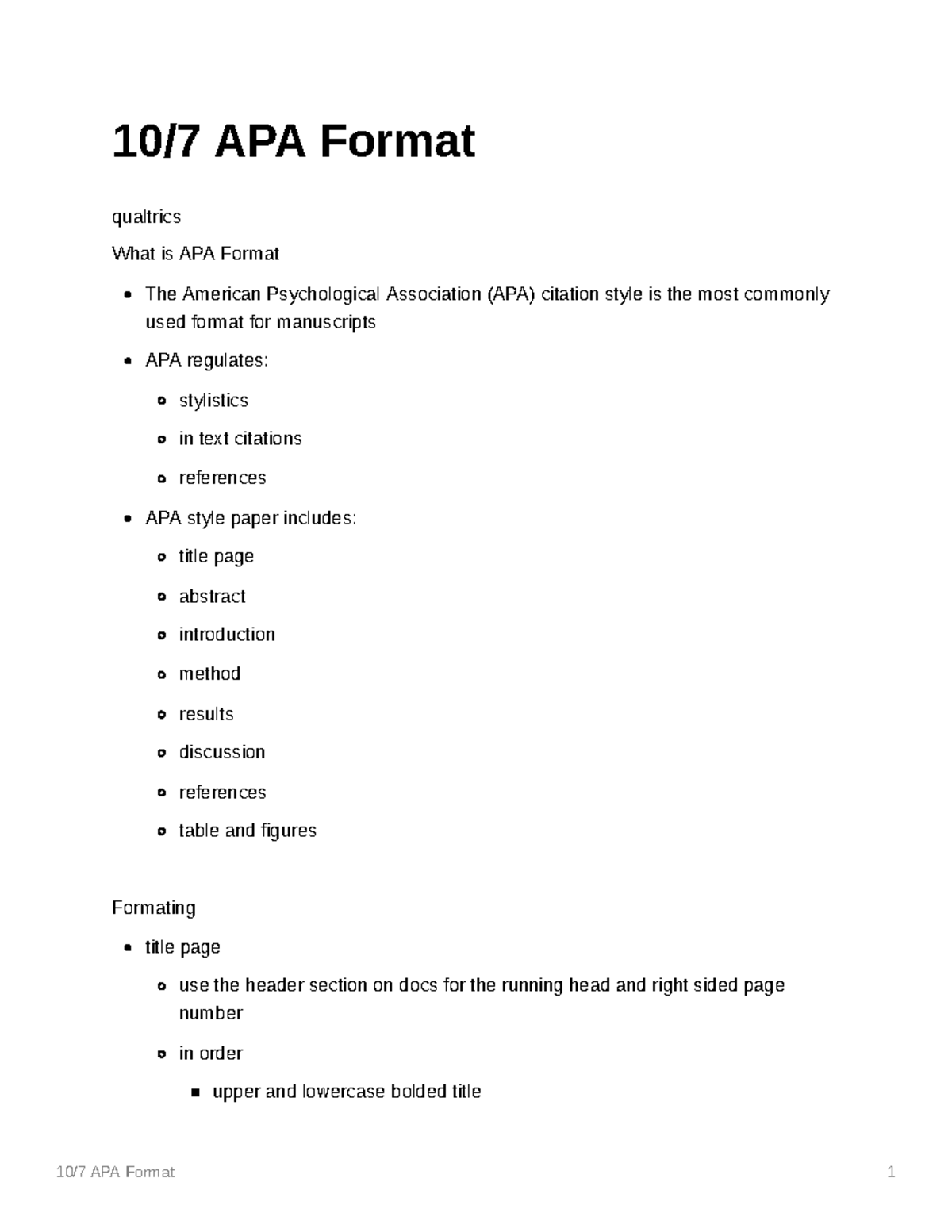 10/7 APA Format - 10/7 APA Format qualtrics What is APA Format The ...