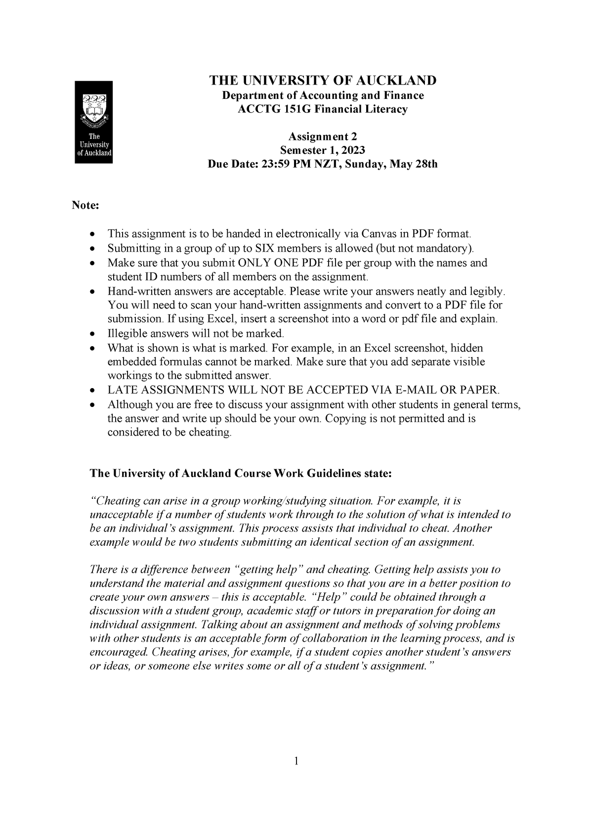 auckland university assignment layout