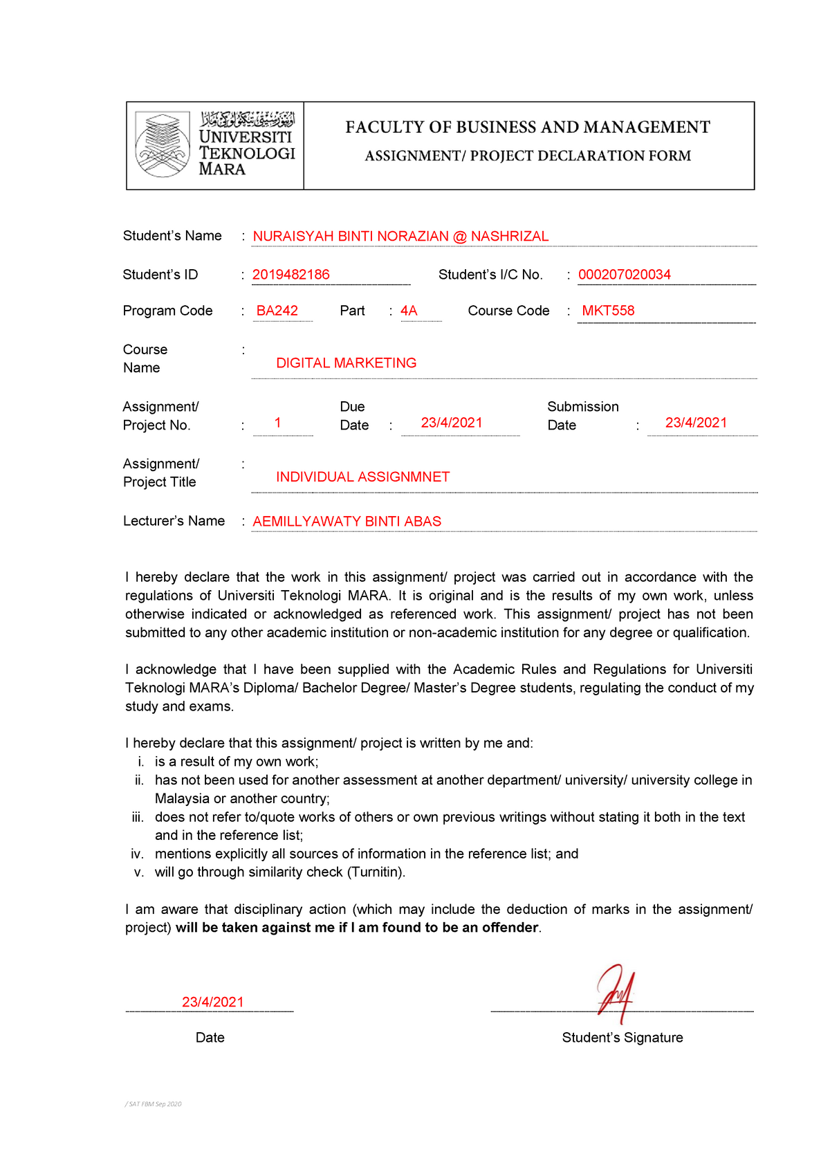 individual assignment mkt558