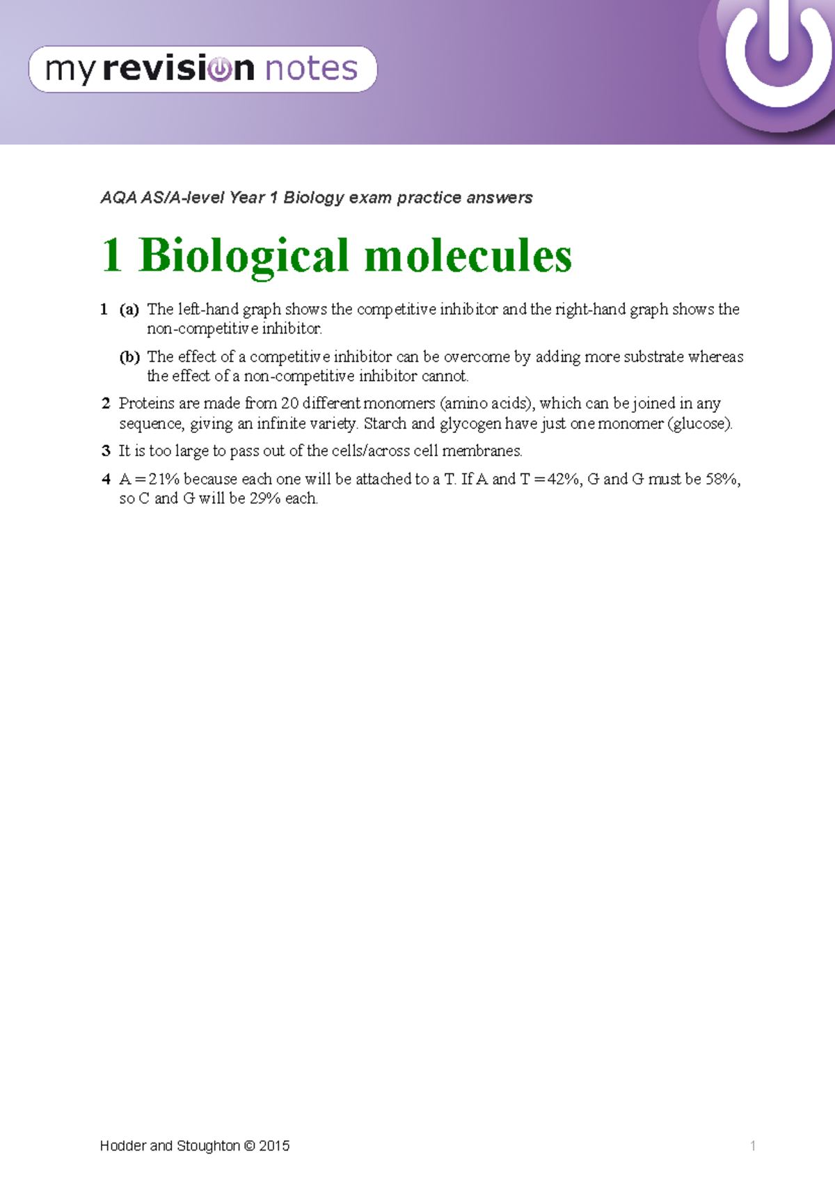 Exam practice answers 1 - (b) The effect of a competitive inhibitor can ...