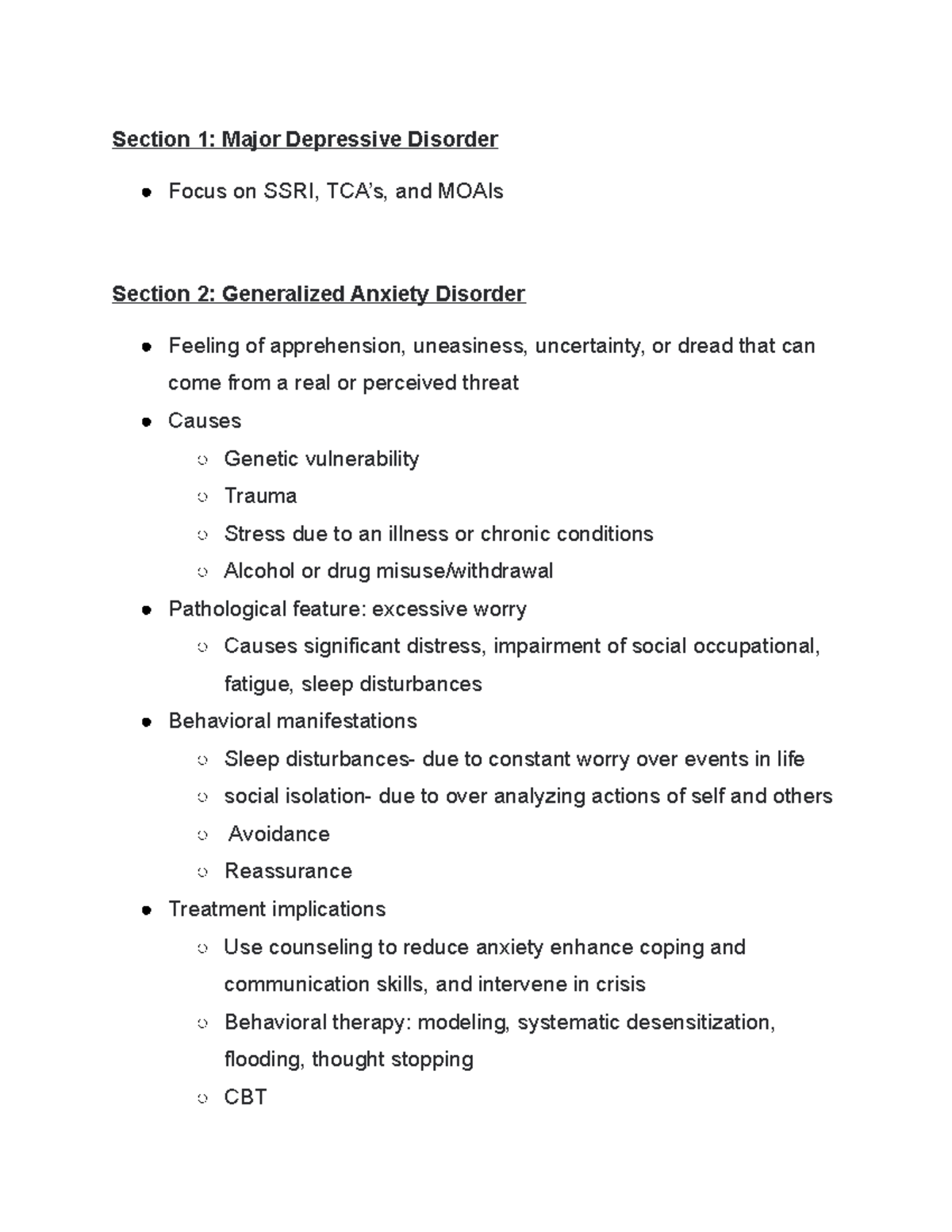 NURS 355 powerpoint notes - Section 1: Major Depressive Disorder Focus ...