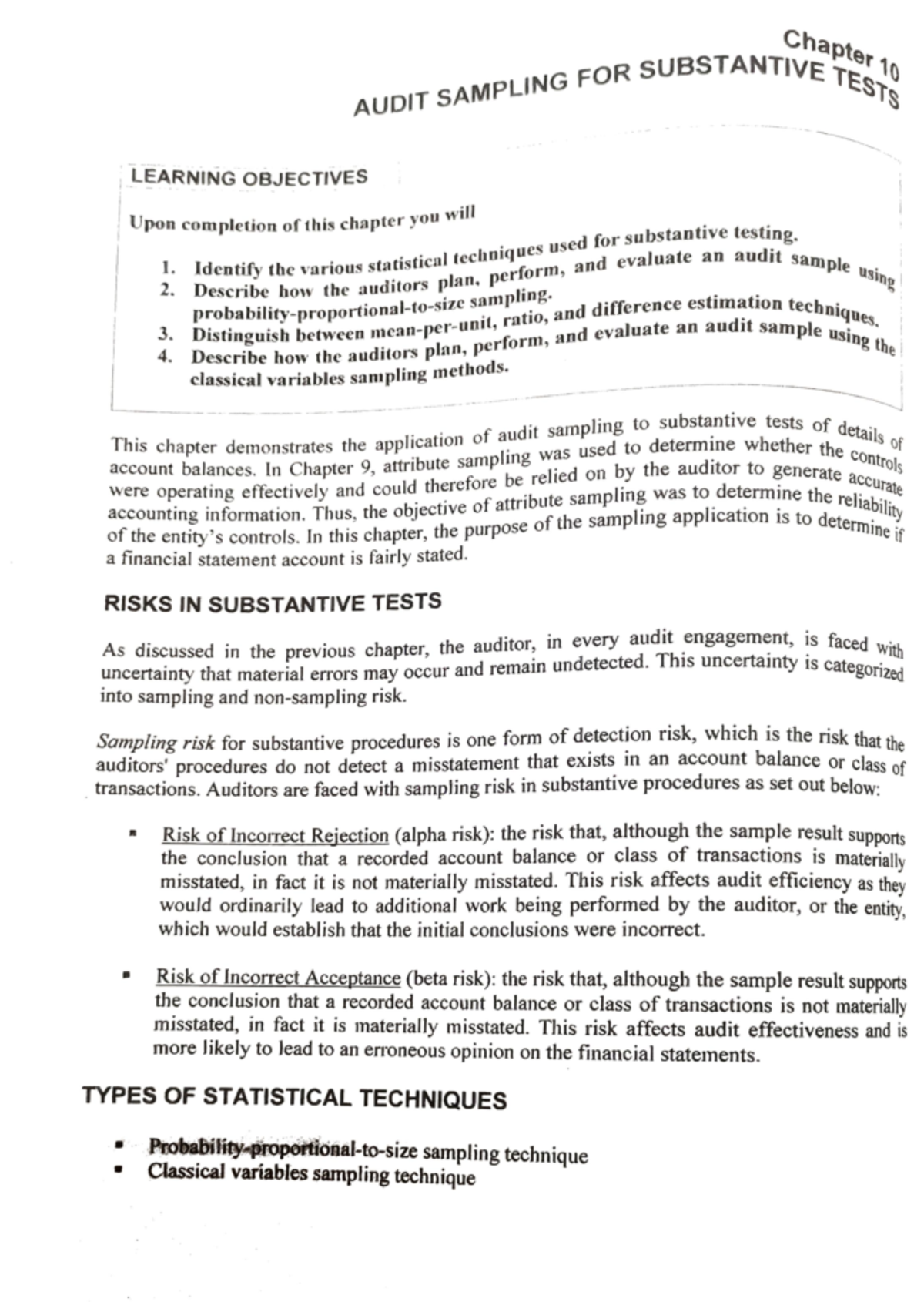 Chapter 10 - Audit Sampling for Substantive Tests - accountancy - Studocu