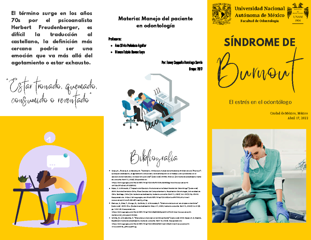 Síndrome de burnout UNAM Manejo del paciente en odontologia SÍNDROME