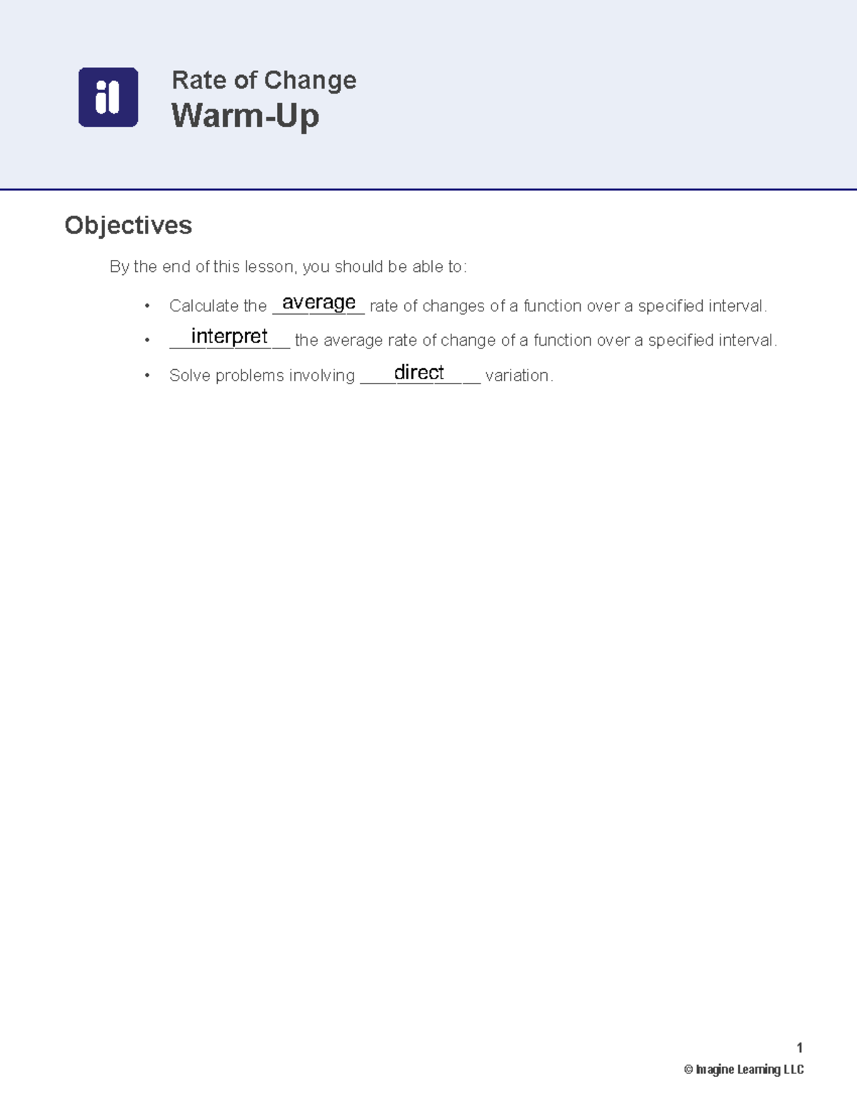 Edgenuity Guided Notes: Rate of Change - 1 Objectives By the end of ...