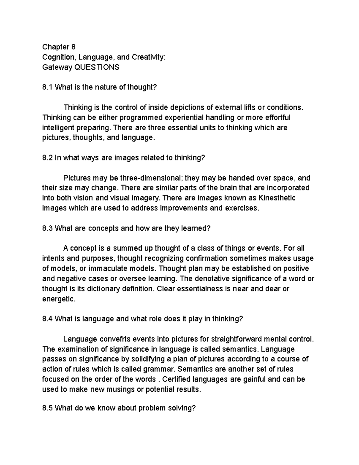 Gateway Questions Ch chapter 1 Chapter 8 Cognition, Language, and