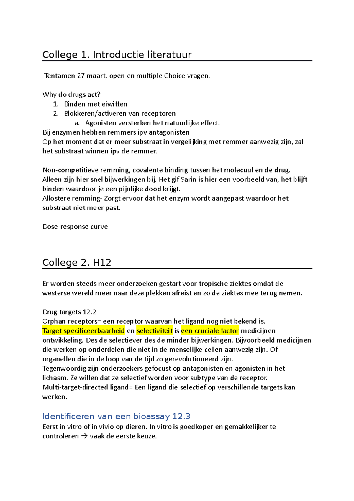Colleges molecuul tot medicijn - College 1, Introductie literatuur ...