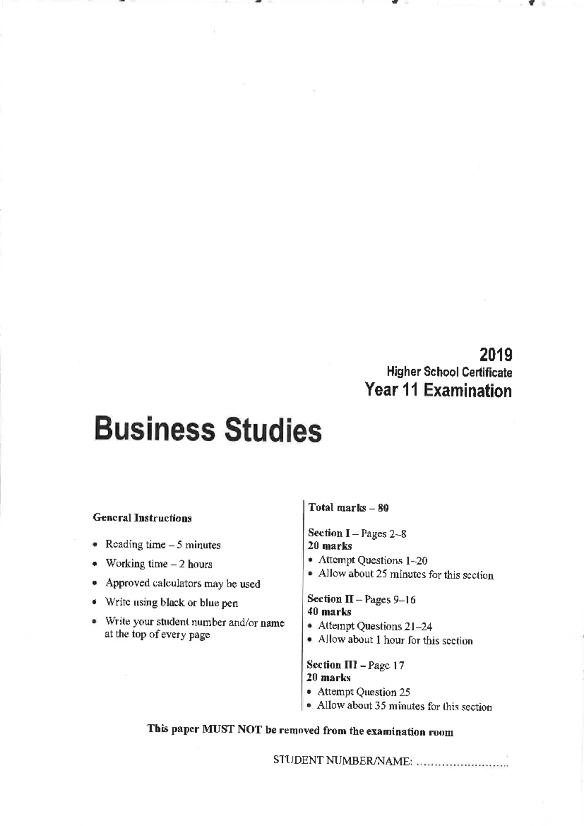 2019 YR11 Business Studies Exam - Studocu