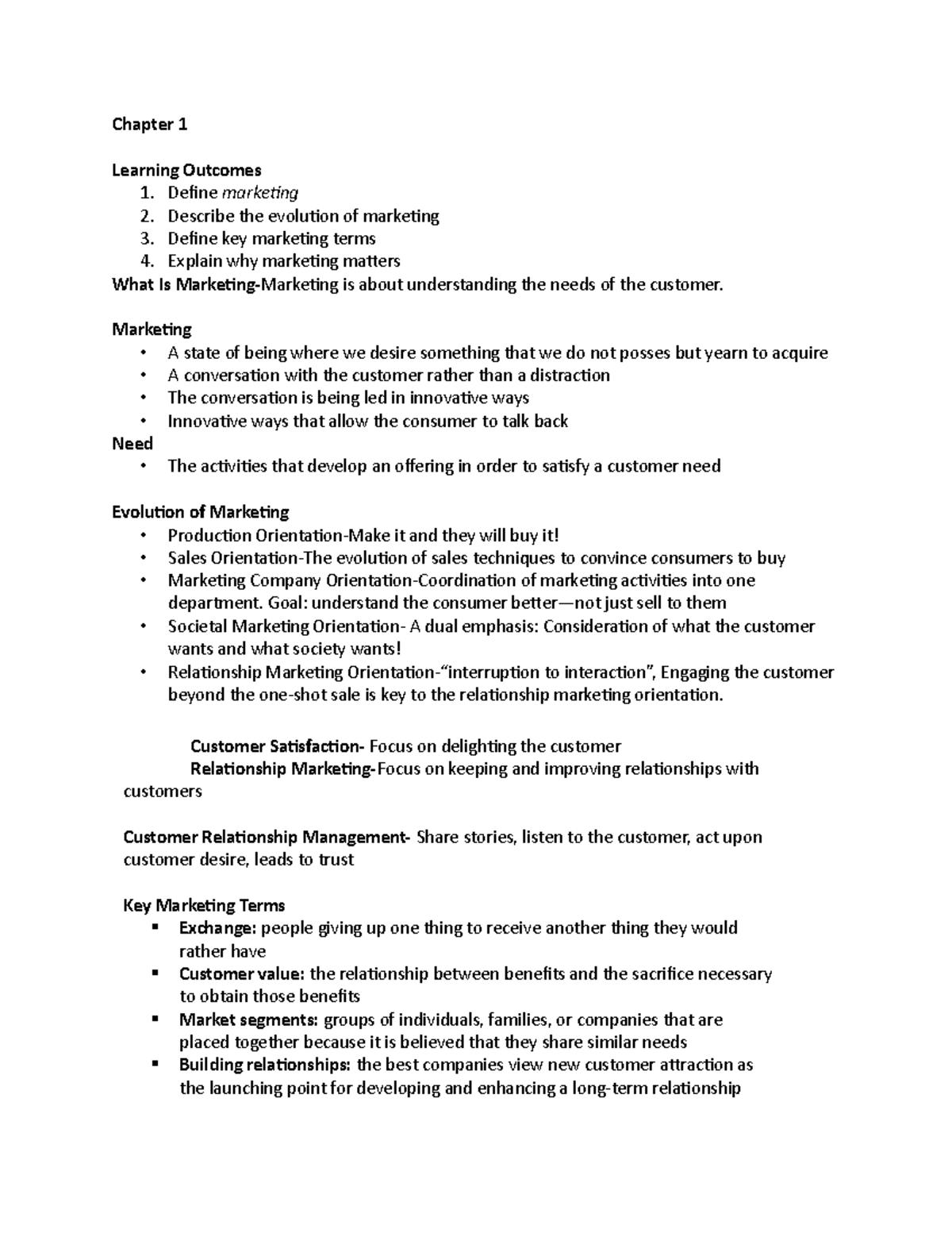 MRK Chapter 1 - Lecture notes 1-2 - Chapter 1 Learning Outcomes 1 ...