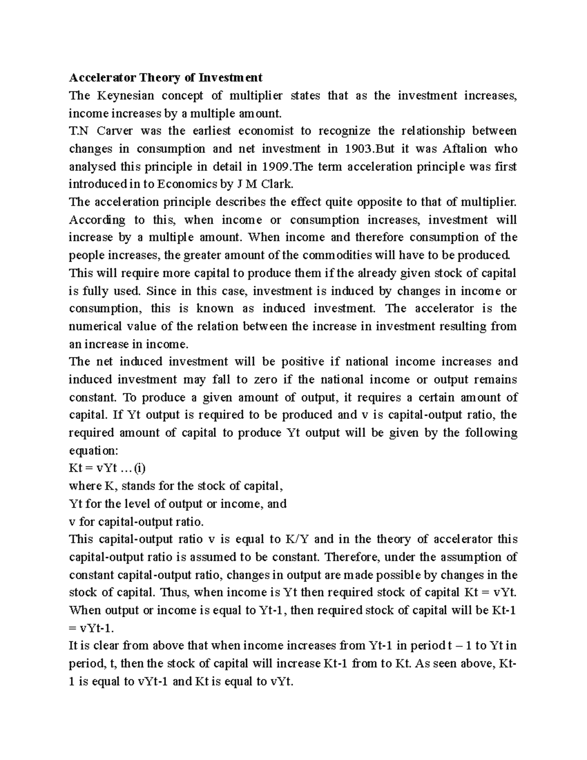 Accelerator theory of investment (1) Accelerator Theory of Investment