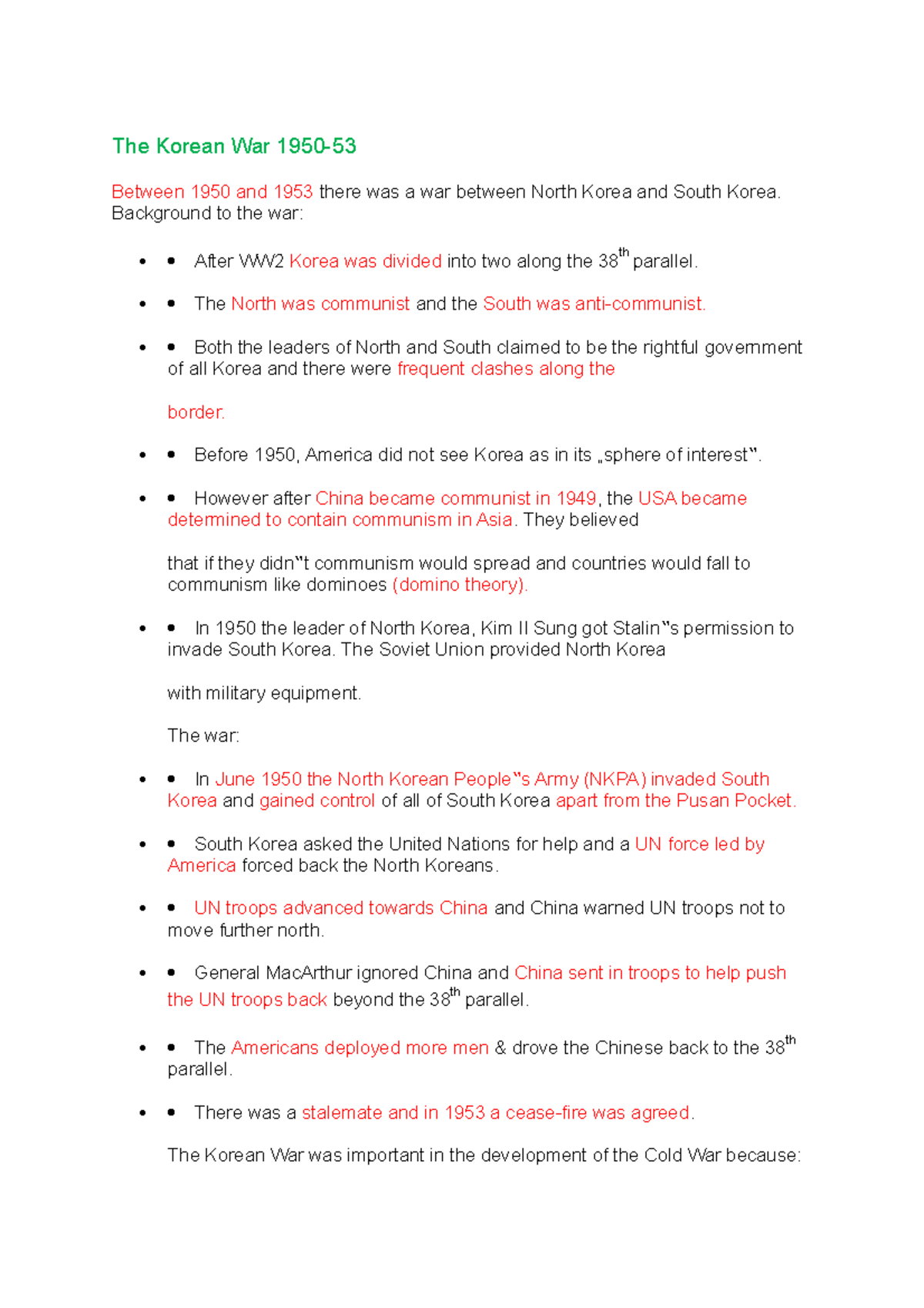 The Korean War 1950 - The Korean War 1950- Between 1950 and 1953 there ...