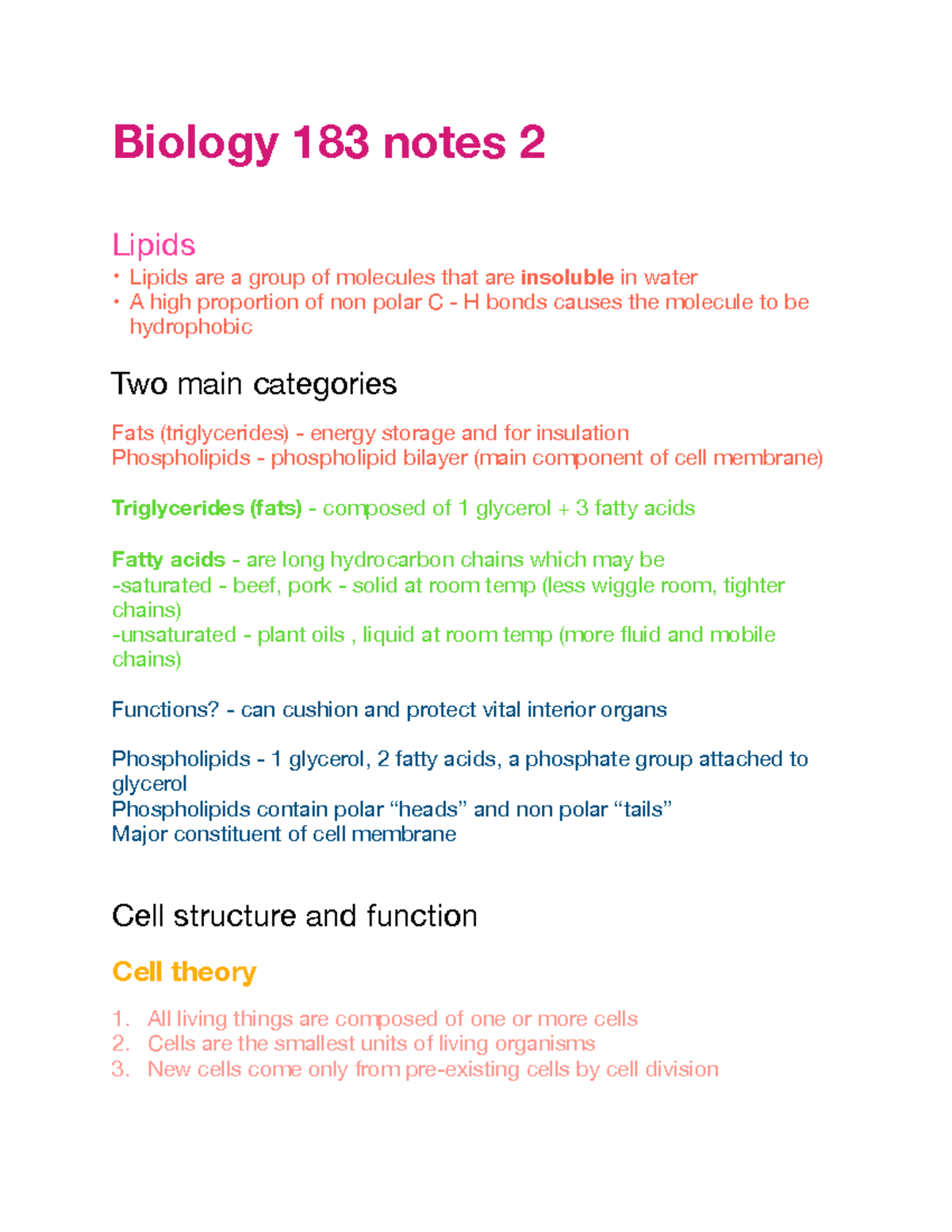 Bio 183 pt 2 - lecture notes partial and these are from Lesa Parks ...