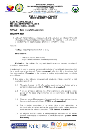 Child - MODULE IV Summative Test Page: 30 I. Multiple Choice 1. b ...