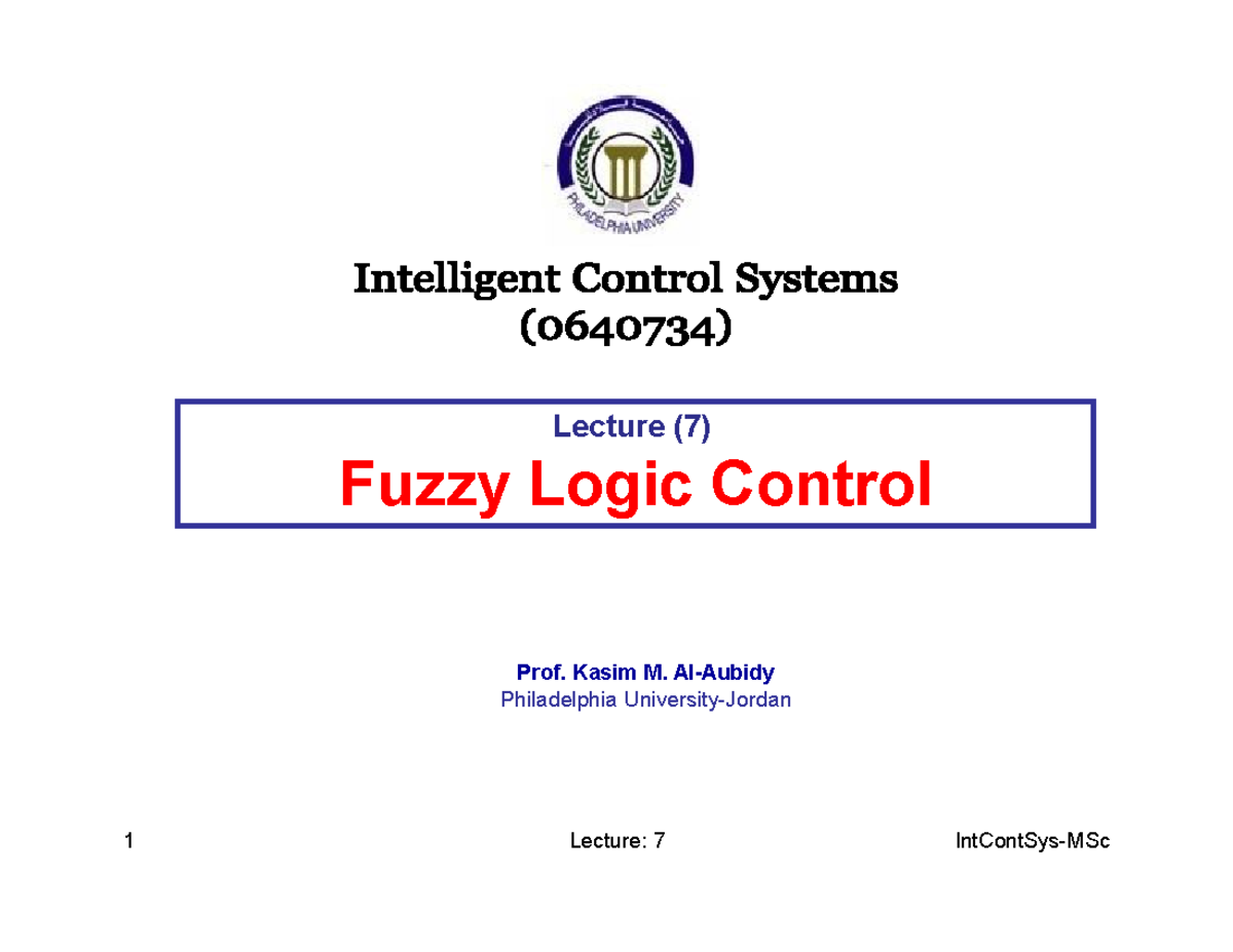 FILE 20230105 133113 Ku3p W - Lecture ( 7 ) Fuzzy Logic Control Prof ...