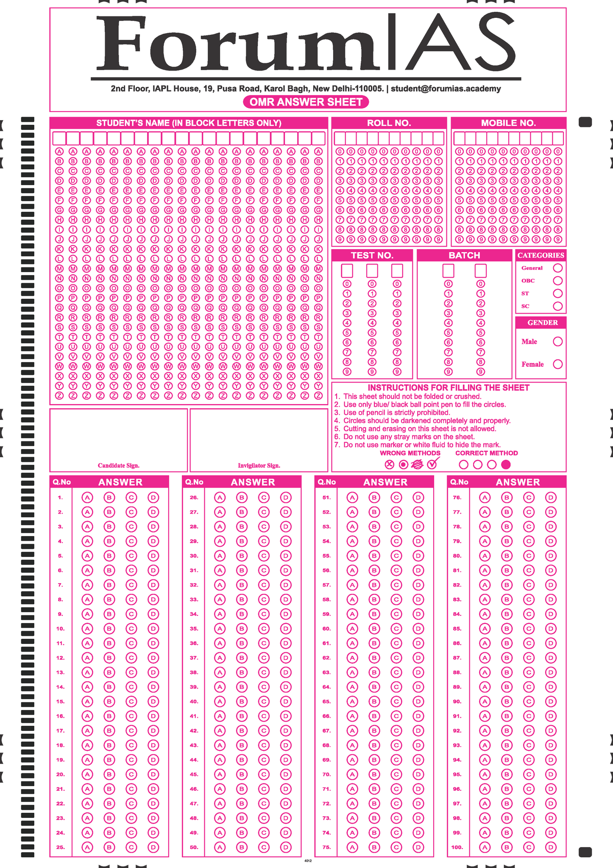 OMR Sheet 100 Ques - LLB - Studocu