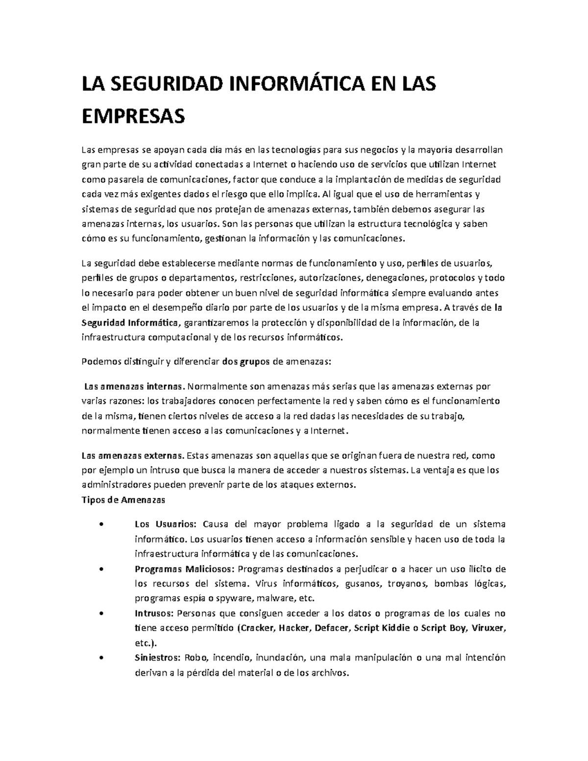 Seguridad Informatica y Base de Datos - LA SEGURIDAD INFORMÁTICA EN LAS ...