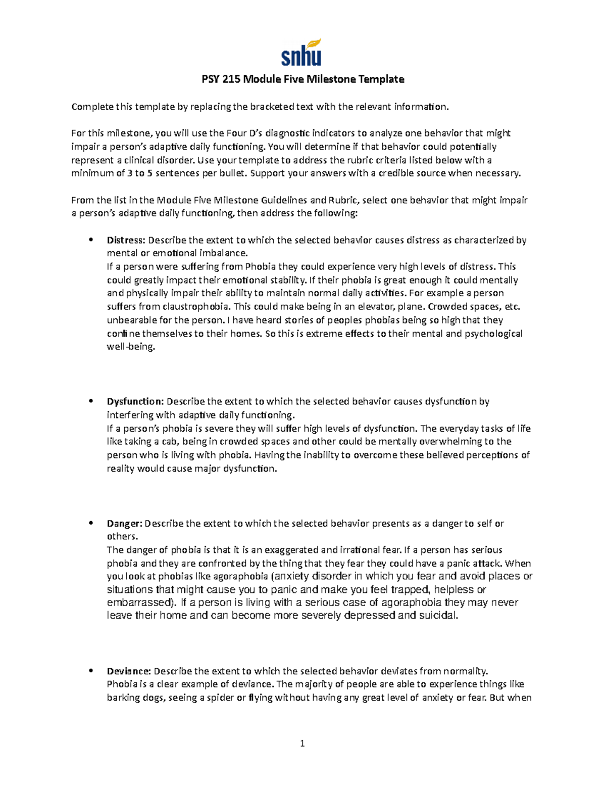 PSY 215 Module Five Milestone Template - PSY 215 Module Five Milestone ...