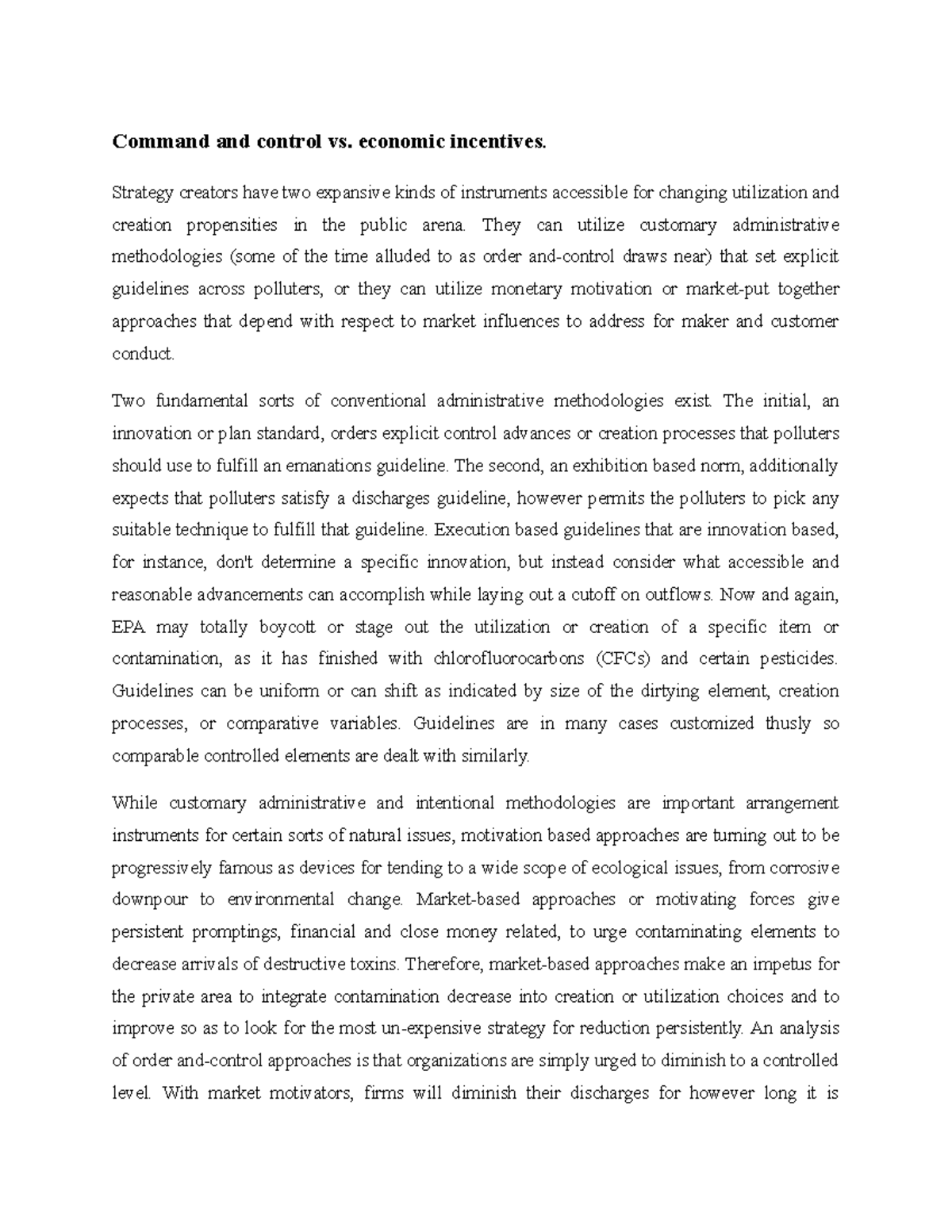 Command and control vs. economic incentives - Command and control vs ...