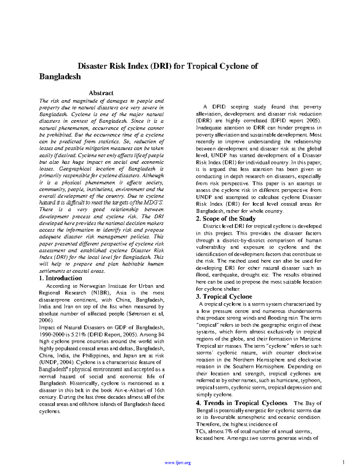 Disaster Risk Index (DRI) for Tropical Cyclone of Bangladesh - Disaster ...