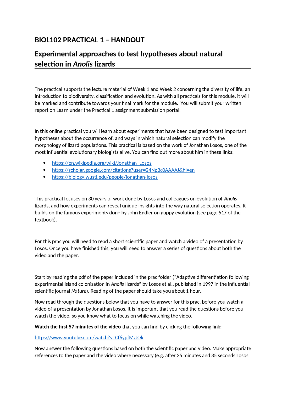 Practical 1 Experimental Approaches Testing Natural Selection - BIOL102 ...