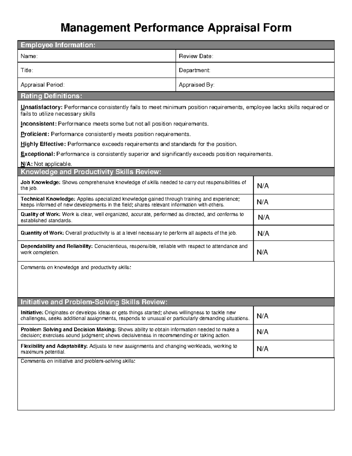 Managment-Performance-Appraisal - Management Performance Appraisal Form ...
