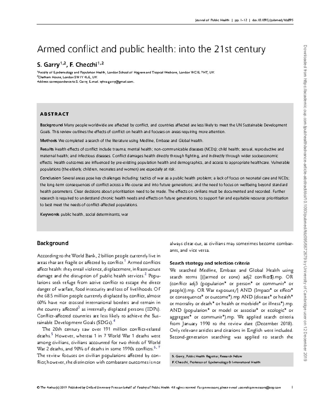 Armed conflict and public health - © The Author(s) 2019. Published by ...