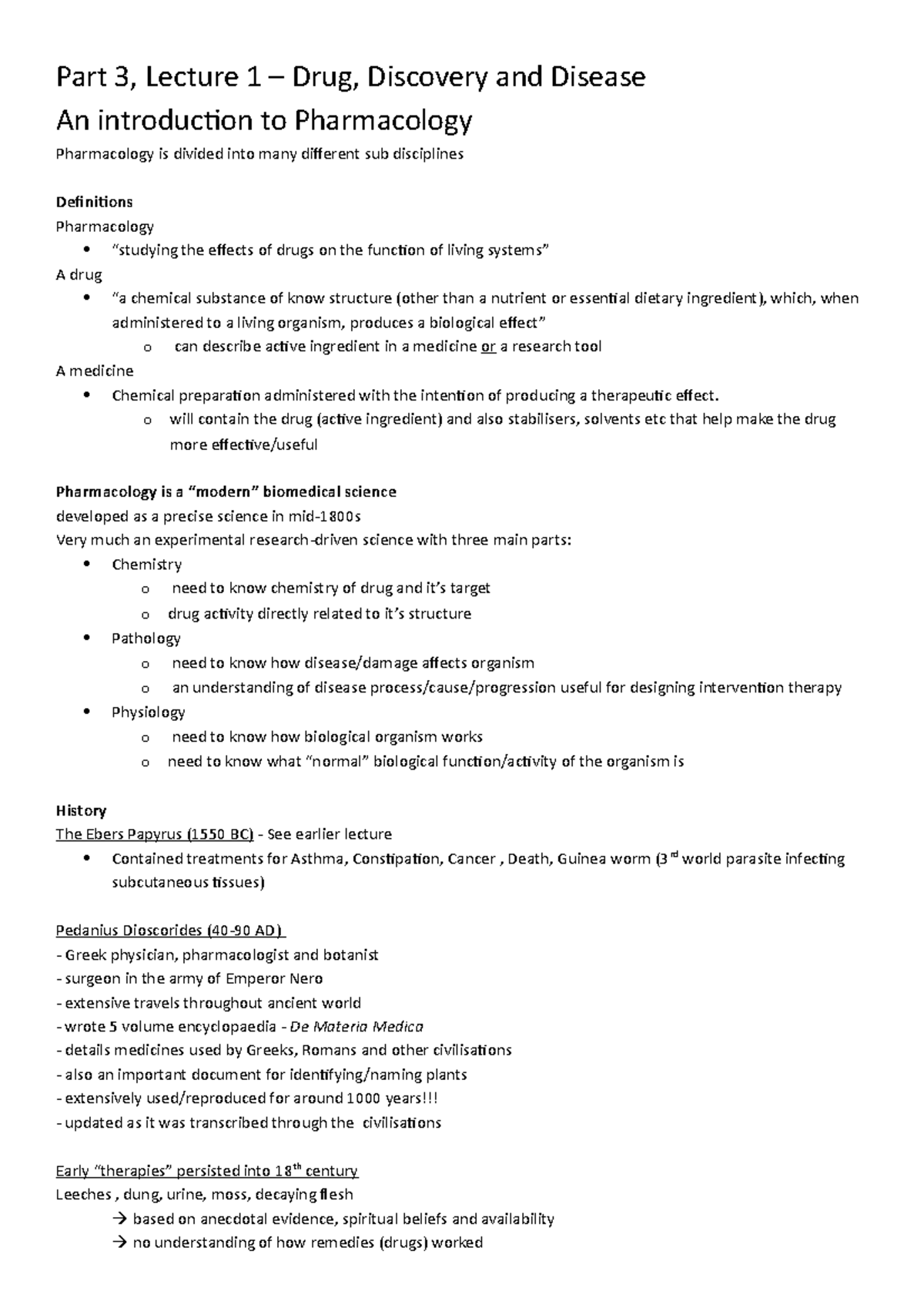 Medical Science Part 3 - Lecture notes 1-6 - Part 3, Lecture 1 – Drug ...