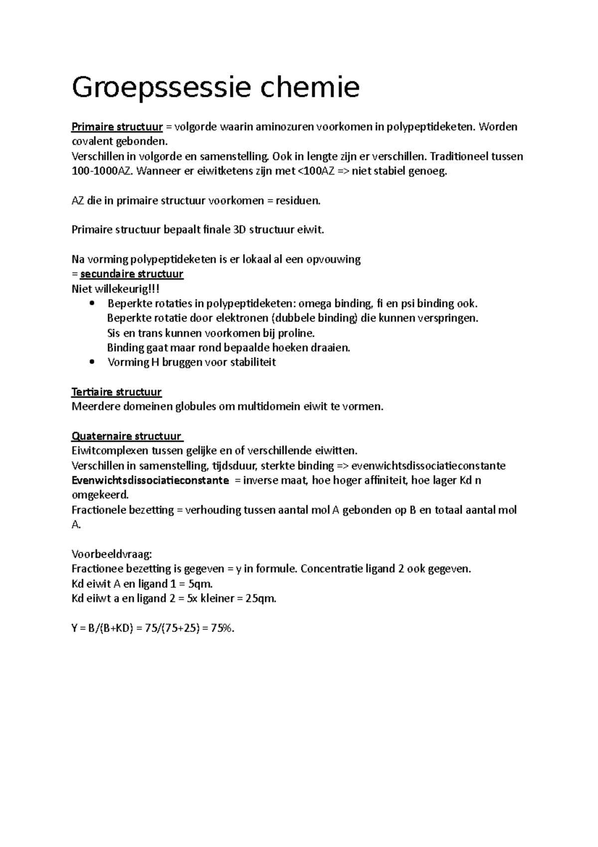 Groepssessie Chemie - Notities - Groepssessie Chemie Primaire Structuur ...