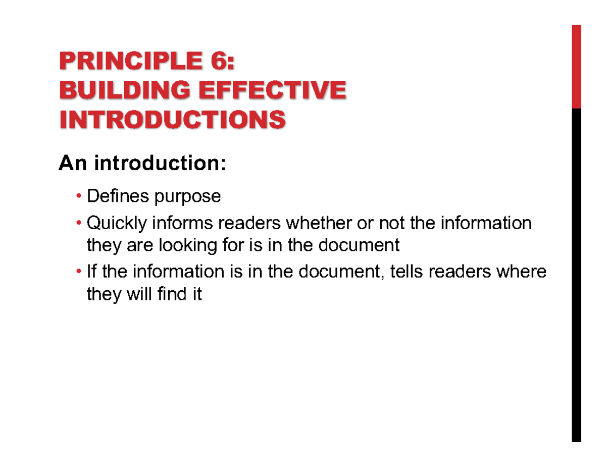 COMM1050 P6 Introductions - PRINCIPLE 6: BUILDING EFFECTIVE ...
