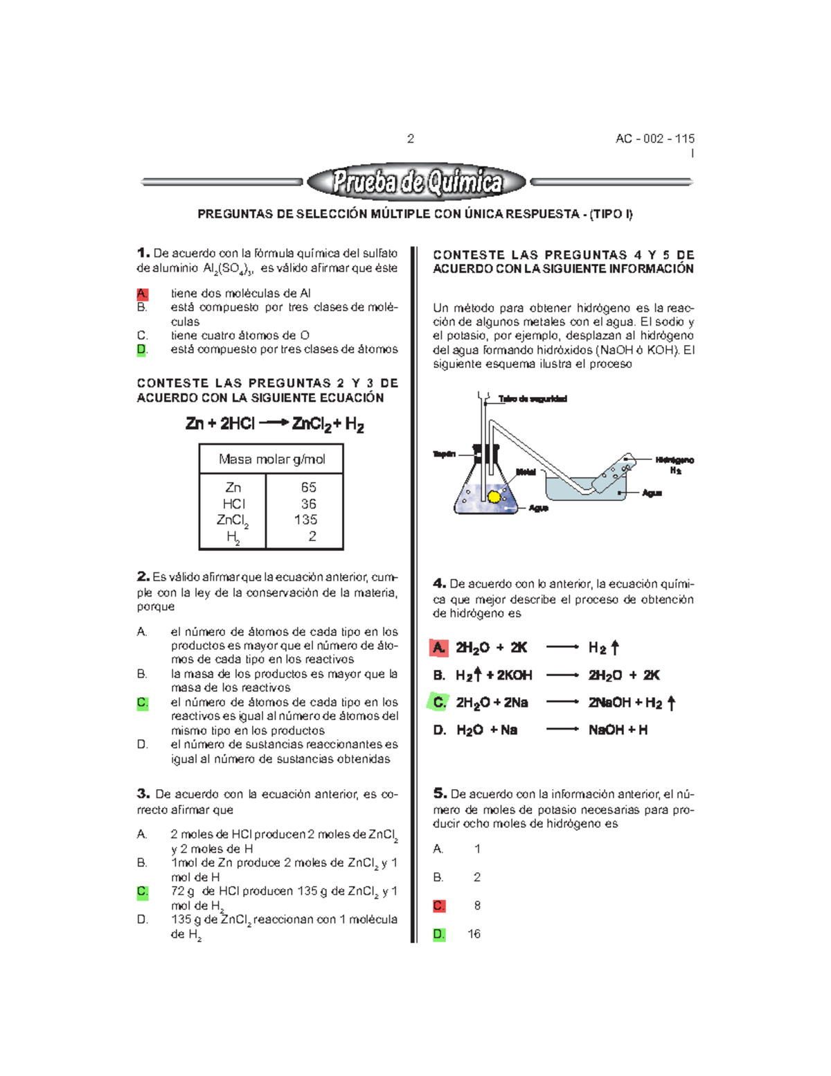 Cuadernollo Química Para La Saber - I PREGUNTAS DE SELECCI”N M⁄LTIPLE ...