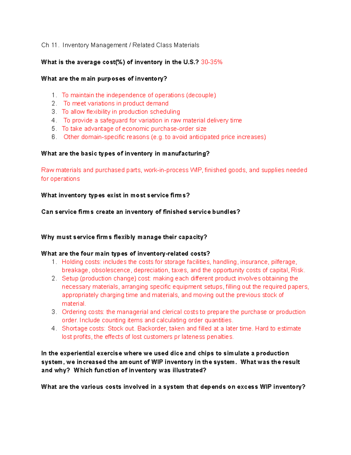 Chapter 11 Inventory Ch 11. Inventory Management / Related Class