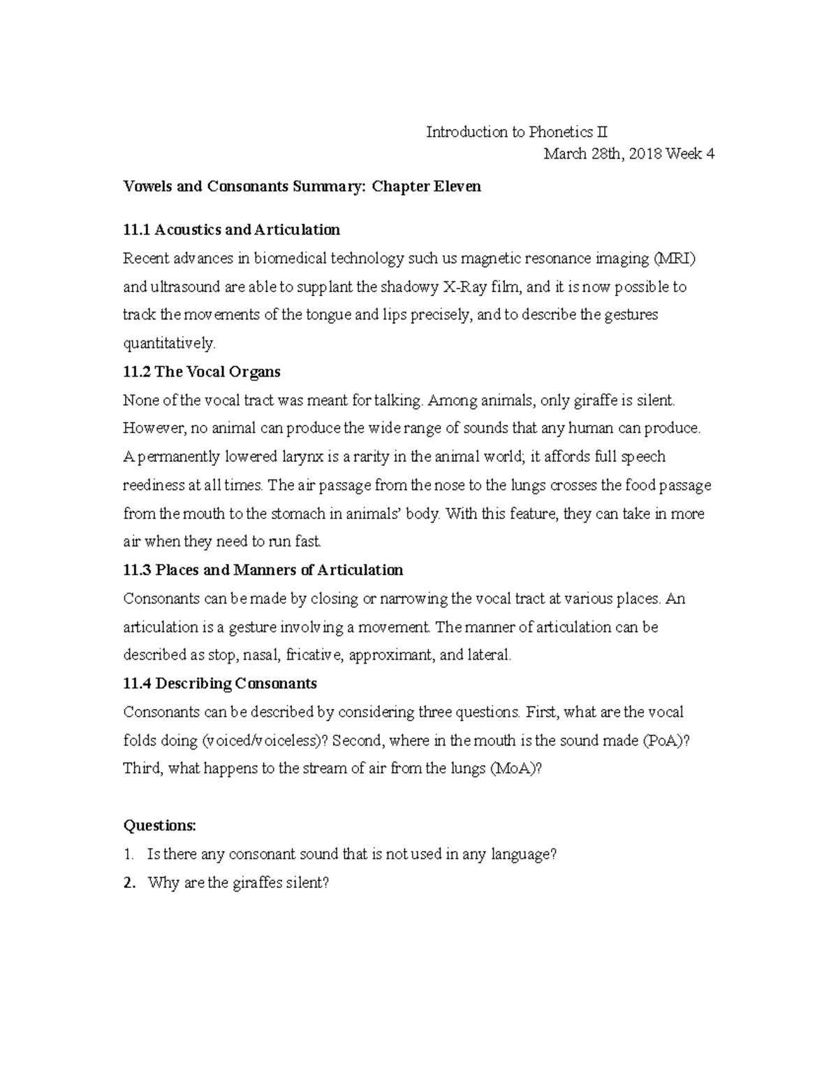 VC summary week4 - Introduction to Phonetics II March 28th, 2018 Week 4 ...