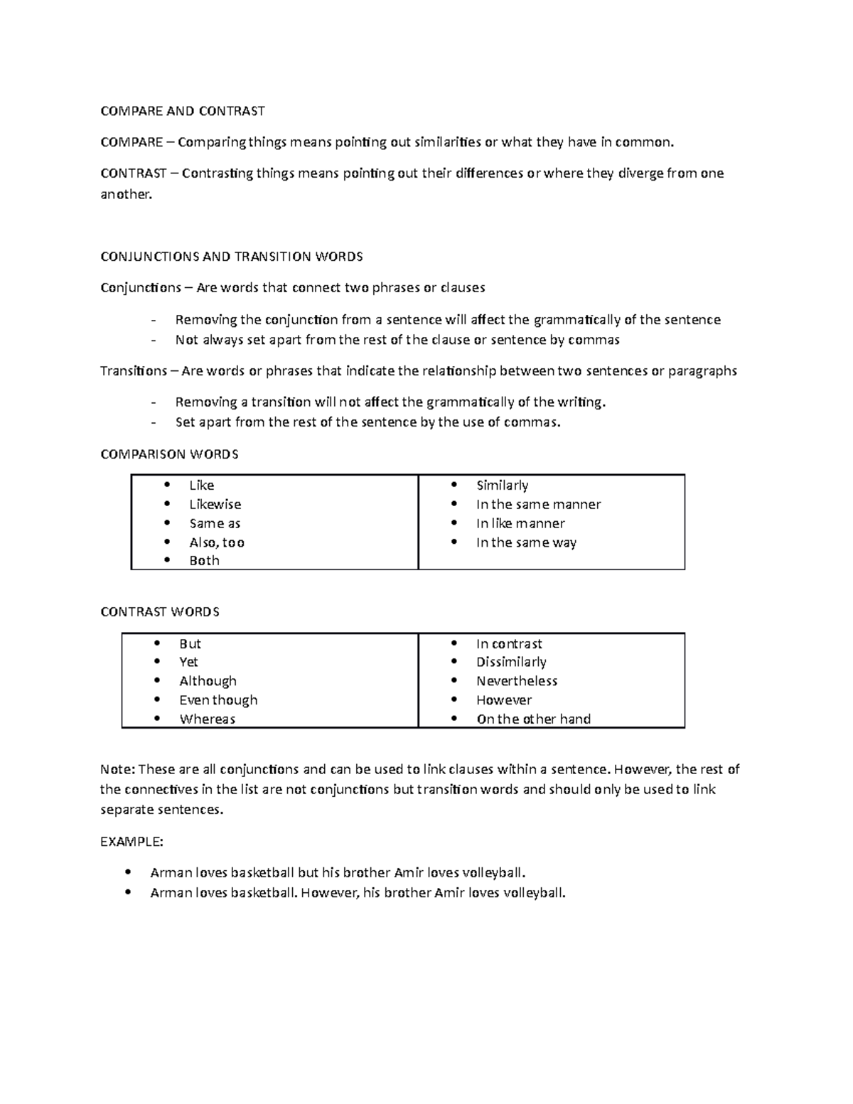 Compare AND Contrast - Review notes - COMPARE AND CONTRAST COMPARE ...